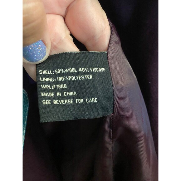 New Miss Sixty Purple Wool Blend Coat - Women's Sz Large Double Breasted Belted - Picture 7 of 9